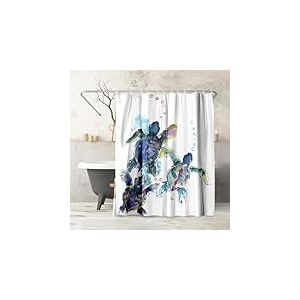 Americanflat Rideau de Douche 180x188 cm - Rideau Douche 100% Polyester - Rideau Salle de Bain R&eacute;sistant &agrave; l'Eau avec &OElig;illets en M&eacute;tal et 12 Crochets Plastiques Durables - Bleu et Blanc