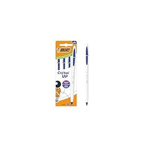 BIC Cristal Up Stylos-bille Pointe Large (1,2 mm) avec corps bicolore - Encre bleue, pack de 4