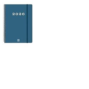 Finocam My Agenda à spirale 2026 semainier horizontal de janvier à décembre 12 mois avec élastique et couverture rigide à spirale Bleu catalan