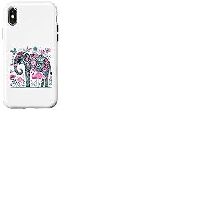 Boho Elephant Floral Butterfly Teal Blue Cute Pink Flamingo Coque pour iPhone X/XS
