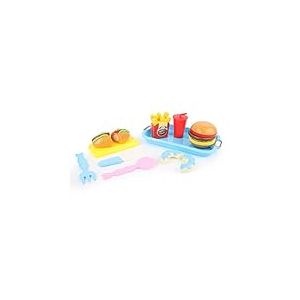 FLYPOP'S - Plateau Snack avec Hamburger, Hot Dog, Donuts à Scratch, fites, Couverts et Boisson - 033621 - Multicolore - 20 cm - Plastique - À Partir de 3 Ans