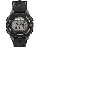 Timex Expedition Montre pour hommes, 41 mm, bracelet en r&eacute;sine noir, en deux pi&egrave;ces, cadran num&eacute;rique, bo&icirc;tier vert TW4B28500