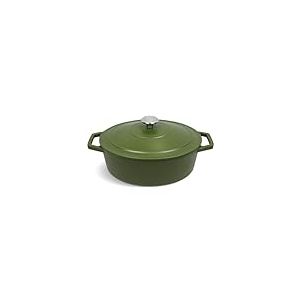 QULINART Cocotte en fonte d'acier ovale 4.7L couvercle en fonte avec poignée en inox sans PFOA, Compatible tous feux dont induction, four, réfrigérateur, congélateur, lave-vaiselle - Vert Mat Ø 30 cm