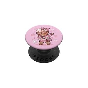 Coquette de No&euml;l en Pain d'&eacute;pice avec n&oelig;ud Rose l&eacute;opard PopSockets PopGrip Adh&eacute;sif