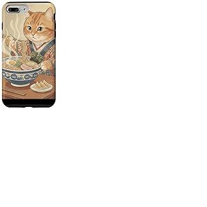 Chat Vintage en Kimono Mangeant des Ramen Japonais Japonais Japonais Coque pour iPhone 7 Plus/8 Plus