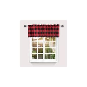 Simple Deluxe Cantonnières occultantes à Carreaux de Buffle pour fenêtres de Cuisine, Salon, Ferme, Chambre à Coucher, Rideau à Passe-Tringle, 132,1 cm de Large x 38,1 cm de Long, Noir et Rouge