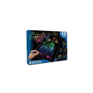 Royal & Langnickel - Set d'images à gratter Tropicaux, arc-en-ciel, 6 images, perroquet, chat et compagnie, images à gratter pour enfants et adultes, avec 2 crayons à gratter et modèles