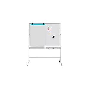 FANTASK Tableau blanc mobile double face - 120 x 90 cm - Réglable en hauteur - Avec roulettes et support