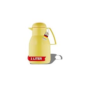 Helios Top Bouteille Isotherme Jaune 1 l - 6 h Garde Les Boissons Chaudes et Froides - avec Bouchon à vis - Facile à Nettoyer - Gaine en Plastique Brillant - 1 Litre