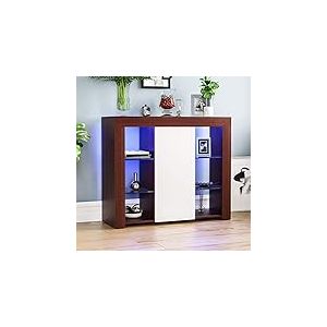 Vida Designs Azura Grand Buffet Moderne à 1 Porte en Noyer et Blanc avec lumières RVB (Options Fondue/stroboscopique incluses) en Bois Mat avec caractéristiques Brillantes