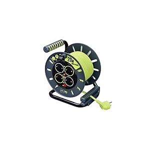 Masterplug Pro-XT Enroulable 20 m, rallonge 4 filets Schuko, extension électrique 3000 W Gris/vert