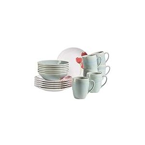 MÄSER 931927 Ossia Aguarela Service de table pour 6 personnes au look vintage partiellement décoré 18 pièces avec assiette à petit-déjeuner, bol à céréales et tasse à café grès