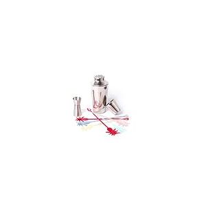 BIRAMBEAU, Set de Cocktail en Acier Inoxydable, Shaker 750ml avec Jigger Double et 6 agitateurs Couleurs, Décoratifs Forme Ananas en Plastique.