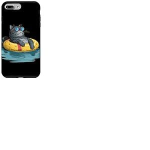 Superbe Costume de Chat de Piscine avec Lunettes de Soleil et Bague Coque pour iPhone 7 Plus/8 Plus