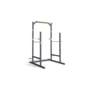 Ultrasport Power Rack avec Station de tractions, Station de dips, Support pour Barre Longue, dispositifs de Rangement pour Poids, Massive en Tubes d&rsquo;Acier, Power Cage, Noir et Jaune
