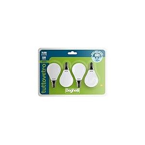 Beghelli - Ampoule LED TOUT VERRE E14 Lumière Froide, Sphère 5W, 600lm, 6500K, Verre Opale, Efficace, Installation Facile, Durée de Vie 15000 Heures - Couleur : Lumière Froide, Quantité : 4 pcs