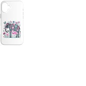 Boho Elephant Floral Butterfly Teal Blue Cute Pink Flamingo Coque pour iPhone 16 Plus