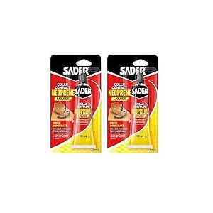 Sader Colle Contact Néoprène Liquide – Colle Extra Forte Tous Matériaux – Prise Immédiate – Idéale pour Surfaces Horizontales – Applicable au Pinceau – Tube de 125 ml (Lot de 2)