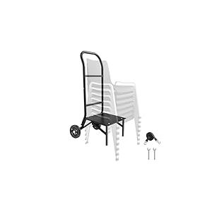 VEVOR Chariot de Chaise Pliante, Capacit&eacute; de Charge 68 kg, Support Robuste pour Empiler 10 Chaises, Organiseur de Rangement Multifonction M&eacute;tal &agrave; Pousser avec roulettes, pour Salle &agrave; Manger, Noir Mat