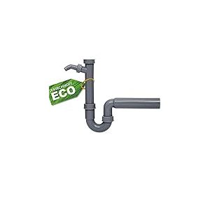 Kirchhoff Eco-Save 98831449 Siphon d'évier de Cuisine en Plastique recyclé avec raccord pour Machine à Laver ou Lave-Vaisselle, Gris