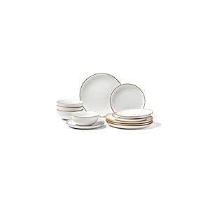 VEVOR Service de table pour 4 personnes, assiettes rondes et bols, résistant aux rayures, en céramique, passe au lave-vaisselle et au micro-ondes, pour dessert, salade, soupe, pâtes, blanc