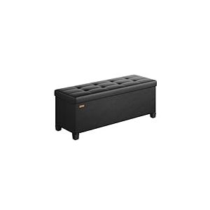SONGMICS Banc de Rangement, Coffre avec Pieds, 38 x 110 x 40 cm, Pouf, Repose-Pieds, 112 L, PVC, pour Salon, Entr&eacute;e, Noir d'encre LSF0514B02