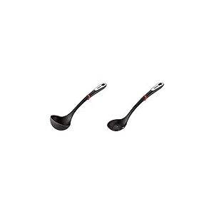 Tefal K2060114 Ingenio Louche ustensile de Cuisine Noir résistant sans bisphénol & K2060214 Ingenio Cuillère à Pâtes ustensile de Cuisine Noir résistant sans bisphénol A avec Insert Silicone