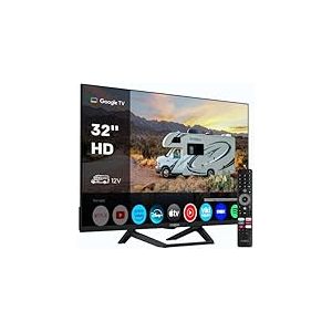 STRONG SRT32HG4723C 32'' TV HD - DVB-S2/C/T2, 12V Idéal pour Les Camping-Cars, Cuisine, Chambre, Bateau, 2 Ports HDMI+ 1 Port USB + Mini-AV + Prise d'antenne/Satellite - Noir [Classe énergétique E]
