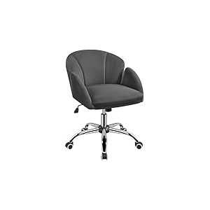 Yaheetech Chaise de Bureau &agrave; roulettes Design Fleur Fauteuil de Bureau en Velours R&eacute;glable en Hauteur avec Dossier Arrondi Inclinable Chaise Pivotante &agrave; 360&deg; pour Chambre Biblioth&egrave;que Gris fonc&eacute;