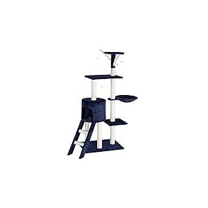 BAKAJI Arbre &agrave; Chat, 144 cm Arbre &agrave; Chat Griffoir, Tour d'escalade Stable &agrave; Plusieurs Niveaux pour Chat, Arbres d'activit&eacute; pour Chat avec 7 poteaux en sisal, 5 Plates-Formes, 2 nids et escaliers,Bleu