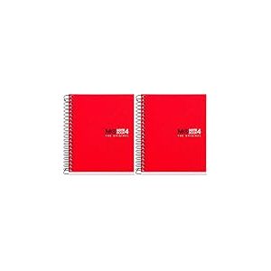 Miquelrius - Cahier A7, petits carreaux 5 mm, spirale microperfor&eacute;e, sans trous, 100 feuilles 70 g/m&sup2;, polypropyl&egrave;ne opaque, 4 bandes de couleur, Notebook The Original, Rouge (Lot de 2)