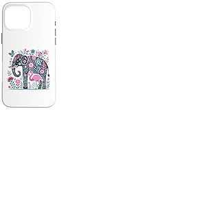 Boho Elephant Floral Butterfly Teal Blue Cute Pink Flamingo Coque pour iPhone 16 Pro Max