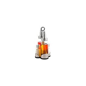 Wintem Lot de 5 garnitures de table en verre et acier 200/600 ml argent – Dimensions 22 x 9,8 x 11 cm – Comprend un récipient pour huile, vinaigre, sel et poivre et support avec poignée ergonomique