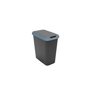 Sundis Green Bin, poubelle de tri sélectif 25 L d’intérieur, rectangulaire, en plastique recyclé noir et bleu, couvercle à bascule ou fixe, avec stickers pour cuisine, bureau, buanderie, atelier