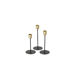 Boltze Cosima 2049897 Lot de 3 Chandeliers Design Moderne Noir/doré pour Bougies Coniques, bougeoirs, Accessoires pour Bougies