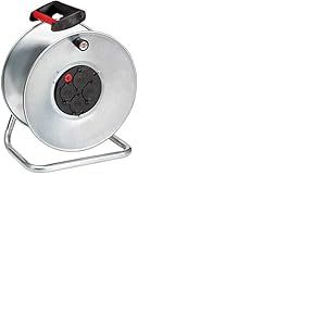 Brennenstuhl 1193105 Enrouleur de c&acirc;ble vide s&eacute;rie Garant Sk en acier galvanis&eacute; anti-rides diam&egrave;tre 32 cm poign&eacute;e ergonomique, prise italienne 16 A et 4 prises italiennes 10 A+16 A + Schuko, argent