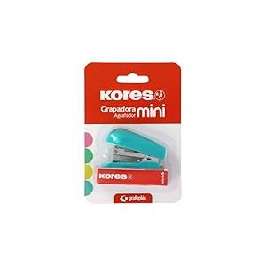 Kores - Mini agrafeuse turquoise + 1000 agrafes 24/6, compatible avec 26/6, capacit&eacute; 12 feuilles papier 80 g, 6 x 4,5 x 3 cm, distance agraf&eacute;e 17 mm, id&eacute;al comme mat&eacute;riel de bureau, parfait pour