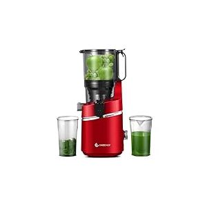 AMZCHEF Extracteur de jus automatique Vos mains libres, Ouverture de 135 mm et capacité de 1,8 L Extracteur de jus de fruits et légumes entiers, Extracteur jus lent de 250W avec triple filtre - Rouge