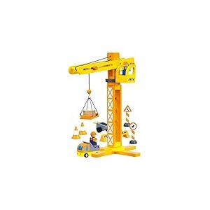 Bino World of Toys Grue de Construction en Bois, Jouets pour Enfants à partir de 3 Ans, Jouets de motricité, (réalistes et durables, stimulent la créativité et l'imagination), Jaune