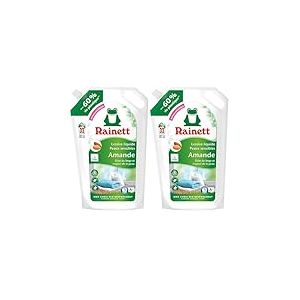RAINETT - Lessive Liquide Peaux Sensibles - Formule Hypoallergénique - Tensioactifs d'Origine Végétale - Efficace Dès 20° - Ecolabel - Amande - 32 Lavages - Éco-Recharge 1,6 L (Lot de 2)