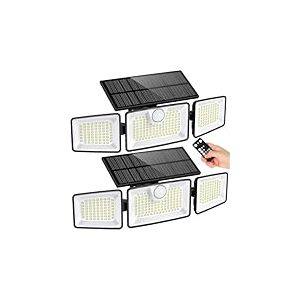 Lot de 2 Spots Solaires à 3 Têtes Noires GLEAMAX - Éclairage LED Blanc Puissant, Orientables avec Détecteur de Mouvement et Télécommande, Idéaux pour Jardin, Terrasse et Extérieur