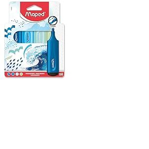 Maped - Surligneurs Fluo Peps - Pointe biseaut&eacute;e, longue dur&eacute;e - Usage scolaire et professionnel - Encre pastel, fluorescente et paillet&eacute;e - Th&egrave;me Oc&eacute;an Bleu/Vert