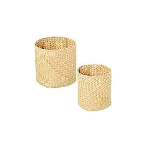 DRW Lot de 2 paniers ronds en herbe de mer naturelle 27 x 28 x 28 cm