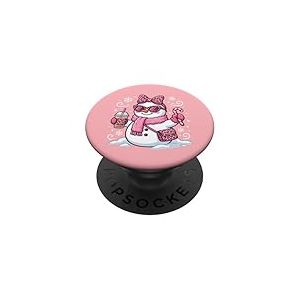Noeud Coquette l&eacute;opard Rose Bonhomme de Neige de No&euml;l avec caf&eacute; glac&eacute; PopSockets PopGrip Adh&eacute;sif
