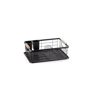 kela Egouttoir à Vaisselle Rica, métal, Noir, Place pour 11 Assiettes et 5 Verres, 2 Porte-Couverts en Plastique, poignées en hévéa, 11714