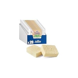 SPONTEX - 28 &eacute;ponges (14 Paquets de 2) v&eacute;g&eacute;tales sans Colorant - Emballage avec 85% de plastqiue recycl&eacute; - Absorbe 20x Son Poids Sec - 100% v&eacute;g&eacute;tale - sans Colorant et Made in France