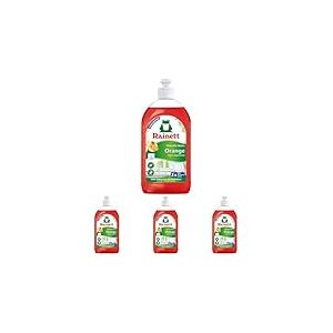 RAINETT - Liquide Vaisselle Mains &agrave; l'Orange - Formule Concentr&eacute;e Super-D&eacute;graissante - Test&eacute; Dermatologiquement - Flacon Recycl&eacute; & Recyclable - Ecolabel - Format Compact - 500 ml (Lot de 4)