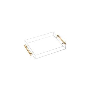 Plateau de Service en Lucite en Acrylique Transparent avec poign&eacute;es en m&eacute;tal, 28 x 35,6 cm, Organisateur de Rangement d&eacute;coratif avec Design Anti-d&eacute;versement, Service pour caf&eacute;, Petit d&eacute;jeuner, d&icirc;ner