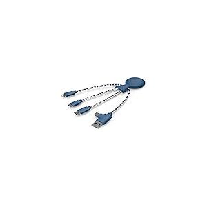 Xoopar - Câble Multi USB 4 en 1 en Forme de Pieuvre - Chargeur Universel en Plastique Recyclé - Prise USB, USB-C, Lightning, Micro USB - Compatible avec tous les Smartphone - Mr Bio Bleu