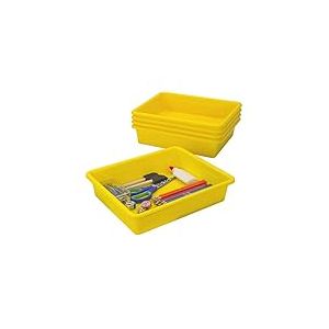 Storex Lot de 5 Plateaux de Rangement Plats Format Lettre – Bac de Rangement pour Salle de Classe, Bureau et Maison, Jaune, Lot de 5 (62519A05C)